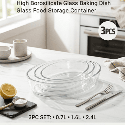 طقم أواني بورسليكات زجاجي (3 قطع)& : 3-Piece Borosilicate Glass Set