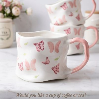 كوب سيراميك بتصميم الفراشات &  Butterfly-Themed Ceramic Cup