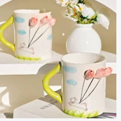 كوب سيراميك بتصميم "أرنب ببالونات الزهور"&  "Bunny with Flower Balloons" Ceramic Mug                                                                                                                                                   