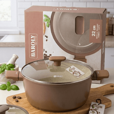 حلة طهي "بارولي" سيراميك (مقاس 22 سم) بلون "حبوب القهوة".  &  Baroly Ceramic Casserole Pot (22 cm) - Coffee Bean Color.