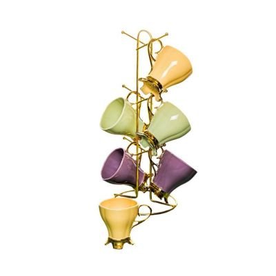 Lotus 6-piece porcelain tea mug set + stand, made of high-quality materials