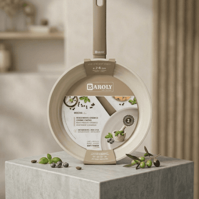 : طاسة قلي "بارولي" سيراميك (مقاس 24 سم) - لون موكا. &  Baroly Ceramic Fry Pan (24 cm) - Mocha Color.