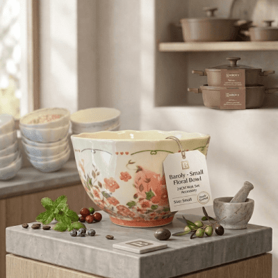 وعاء "بارولي" صغير بنقوش زهرية.  & Baroly - Small Floral Bowl.