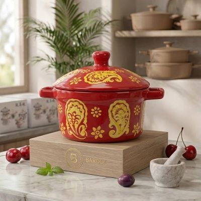 حلة طهي سيراميك "بارولي" مزينة بنقوش تراثية.حجم صغير & Baroly Ceramic Casserole Pot with Heritage Patterns.