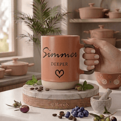 مج قهوة "بارولي" سيراميك باللون الوردي الترابي بعبارة ملهمة&  Baroly Dusty Pink Ceramic Coffee Mug with Inspirational Quote.