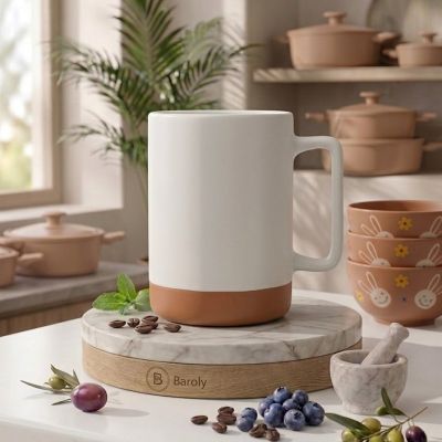 مج قهوة سيراميك بسيط ثنائي اللون (قاعدة تيراكوتا)  &  Minimalist Two-Tone Ceramic Coffee Mug (Terracotta Base)