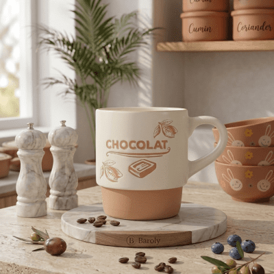 مج قهوة سيراميك بتصميم "CHOCOLAT" (قاعدة تيراكوتا)& "CHOCOLAT" Ceramic Coffee Mug (Terracotta Base)