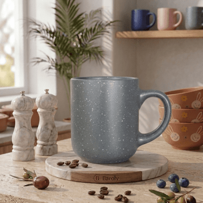 مج قهوة سيراميك مرقط - رمادي ليليلي&  grey  Speckled Ceramic Coffee Mug (Midnight Sky)
