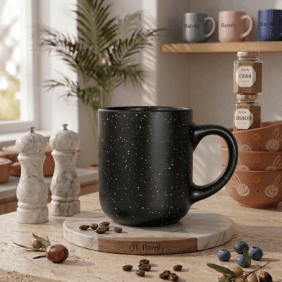 مج قهوة سيراميك مرقط - أسود ليلي& Black Speckled Ceramic Coffee Mug (Midnight Sky)