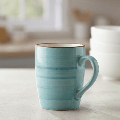 كوب سيراميك مخطط باللون الأزرق الفيروزي& : Turquoise Striped Ceramic Mug