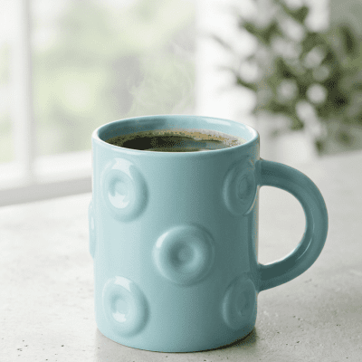 كوب سيراميك أزرق فاتح بنقوش دائرية بارزة  ب& Light Blue Ceramic Mug with Embossed Circle Pattern