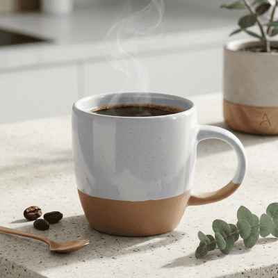 كوب سيراميك ثنائي اللون (أزرق فاتح وتيراكوتا)  & : Two-Tone Ceramic Mug (Light Blue and Terracotta)