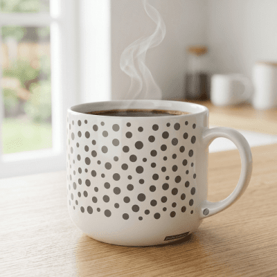 كوب سيراميك أبيض بنقوش منقطة   & White Polka Dot Ceramic Mug