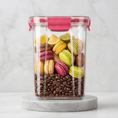 حافظة طعام أكريليك محكمة الإغلاق بتصميم عصري Airtight Acrylic Food Storage Container with Modern 