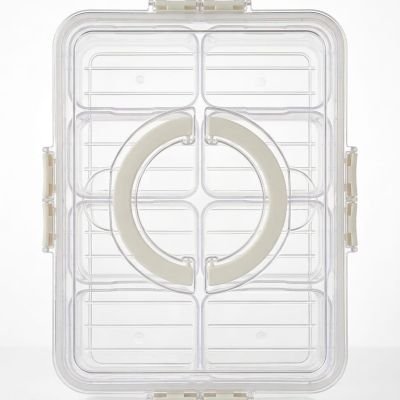 علبة منظم طعام أكريليك شفاف مقسمة مع غطاء وقفل - مقاس كبير.  ​Large Clear Acrylic Divided Food Organizer Box with Lockable Lid.  ​rage