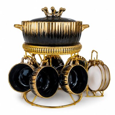 طقم شوربة سيراميك فاخر مع حلةو مجات شوربه Luxury Ceramic Soup Set with Pot & CupsDescriptionic.