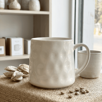 كوب سيراميك كريمي بنقوش متموجة  ب& : Cream-Colored Wavy Ceramic Mug