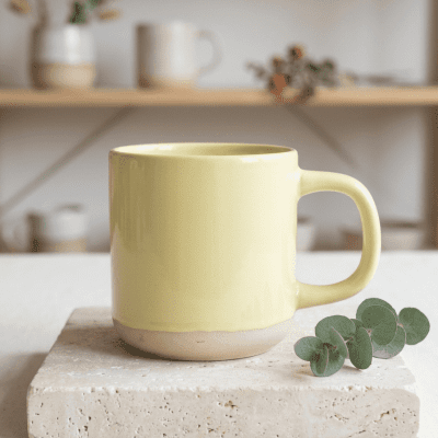 كوب سيراميك أصفر سادة (قاعدة غير مطلية)& : Solid Yellow Ceramic Mug (Unfinished Base)