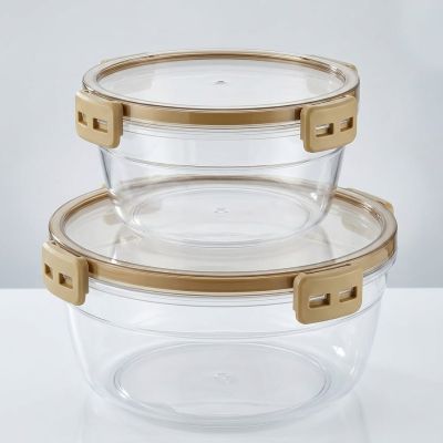 عُلب تخزين طعام دائرية محكمة الإغلاق ٢قطع. 2set  Round Airtight Food Storage Containers.t leaks