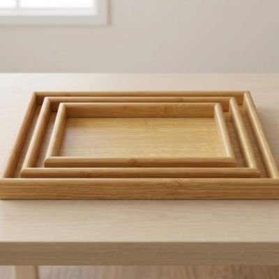 طقم صواني تقديم مستطيلة من الخيزران & Set of Rectangular Bamboo Serving Trays