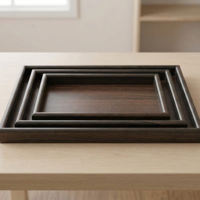 طقم صواني تقديم خشبية داكنة (مستطيلة) &  Set of Dark Wooden Serving Trays (Rectangular)
