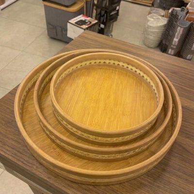: طقم صواني تقديم خشبية دائرية (تصميم بوهيمي)  &  Round Wooden Serving Trays Set - Boho Style