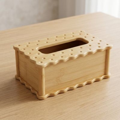 علبة مناديل خشبية بتصميم "بسكويت" (كوكيز)  & Biscuit-Style Wooden Tissue Box Holder