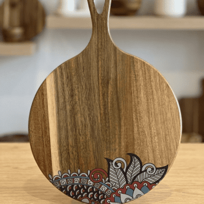 لوح تقديم خشبي بتصميم "ماندالا" (نحت يدوي)  &  Artisanal Wooden Serving Board with Mandala Design