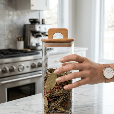 Minimalist Square Glass Storage Jar with Bamboo