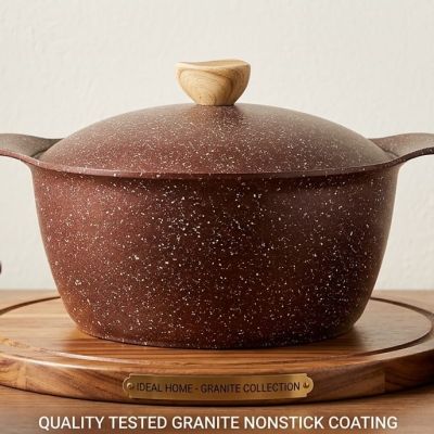 حلة طهي جرانيت بغطاء خشبي - قطعة منفردة  & Granite Cooking Pot with Wooden Lid - Single Piece