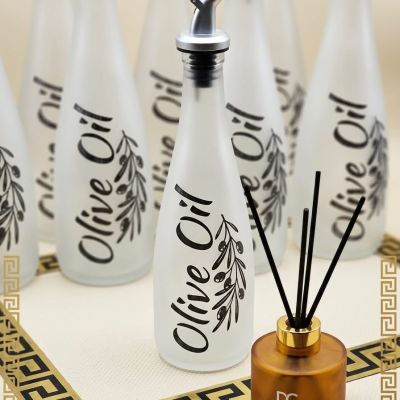 زجاجة زيت زيتون زجاج مصنفر شفافة بصبّاب معدني - حجم صغير. &  Frosted Glass Olive Oil Dispenser Bottle with Metal Pourer - Small Size.