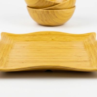  طبق تقديم ميلامين مربع بنقشة خشبية مموجة (موديل: HT-387)   &Square Melamine Serving Plate with Wavy Wood Pattern (Model: HT-387)