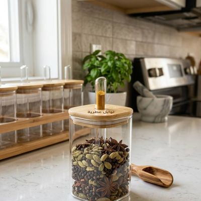 Square Borosilicate Glass Oil Dispenser with Bamboo Lid and Drip