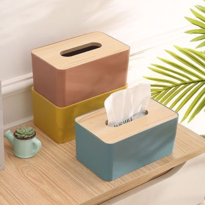 Nordic Matte Blue Tissue Box Holder with Natural Bamboo Lid