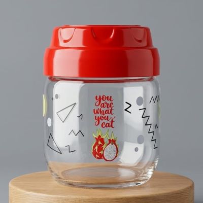 ​برطمان زجاجي بغطاء أحمر - تصميم عصري / Glass Jar with Red Lid - Modern Design  