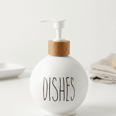 موزع صابون أطباق سيراميك بتصميم عصري.  & : Ceramic Dish Soap Dispenser with Bamboo Pump.