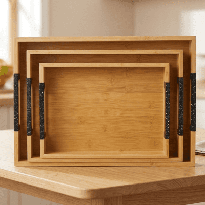 طقم صواني تقديم من الخيزران (بامبو)  &  Set of Bamboo Serving Trays