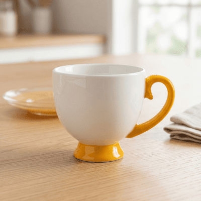 كوب سيراميك بقاعدة ومقبض ملون  اصفر    & Ceramic Mug with Colored Base and Handle