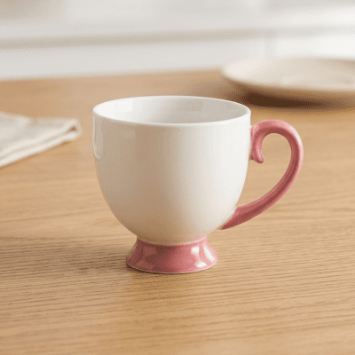 كوب سيراميك بقاعدة ومقبض ملون (وردي)  & : Ceramic Mug with Colored Base and Handle (Pink)
