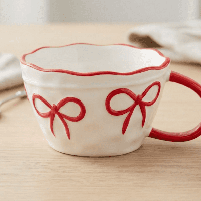 كوب سيراميك بتصميم الفيونكة   اللون الاحمر .  &  Bowknot Design Ceramic Mug  RED COLOR.