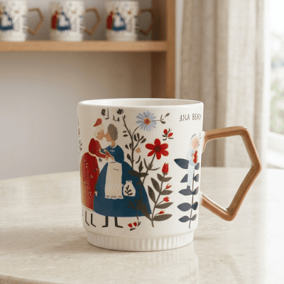 كوب سيراميك بتصميم فني وقصصي. & Illustrated Storytelling Ceramic Mug.