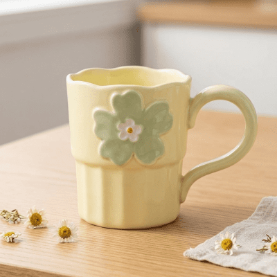 كوب سيراميك مزخرف بوردة بارزة.& : Ceramic Embossed Flower Mug.