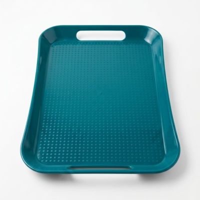صينية تقديم بلاستيك متينة بمقابض مدمجة - لون بترولي   Durable Plastic Serving Tray with Integrated Handles - Teal  