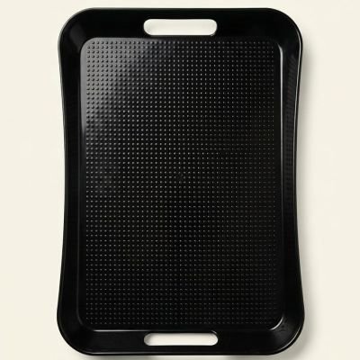  صينية تقديم مستطيلة بلاستيك بمقابض - أسود كلاسيكي  Rectangular Plastic Serving Tray with Handles - Classic Black  