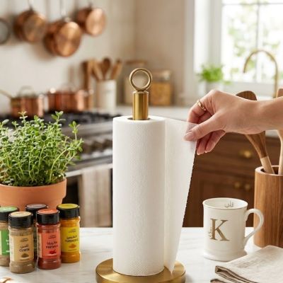 Brushed Brass Countertop Paper Towel Holder with Ring Top
