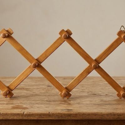 علاقة ملابس خشبية قابلة للتمدد (أكورديون).  & Expandable Wooden Accordion Wall Rack / Wall Hook.