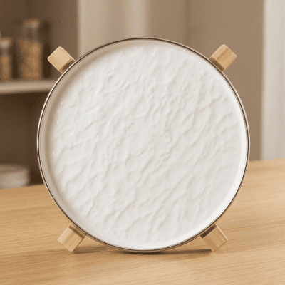 طبق ديكور سيراميك بتصميم متموج مع حامل خشبي&  Decorative Wavy Ceramic Plate with Wooden Stand.