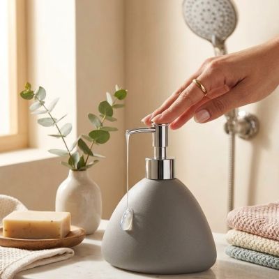 Ceramic Liquid Soap Dispenser with Chrome Pump