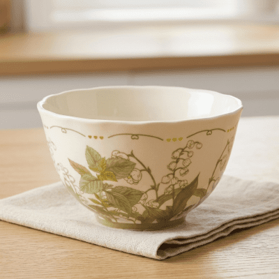 وعاء سيراميك صغير مزين بنقوش نباتية  & Small Ceramic Bowl with Botanical Pattern