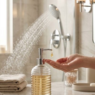 Ribbed Glass Liquid Soap Dispenser with Chrome Pump